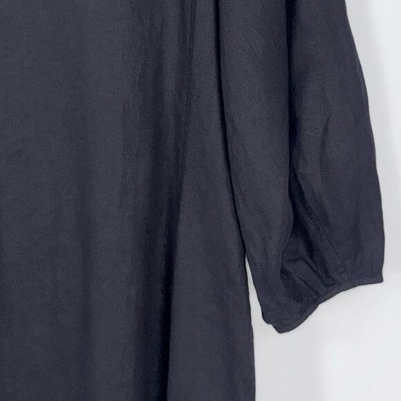 Everlane Women's The Linen A-Line Midi Dress Size 10 Black Puff Sleeve - Picture 7 of 16